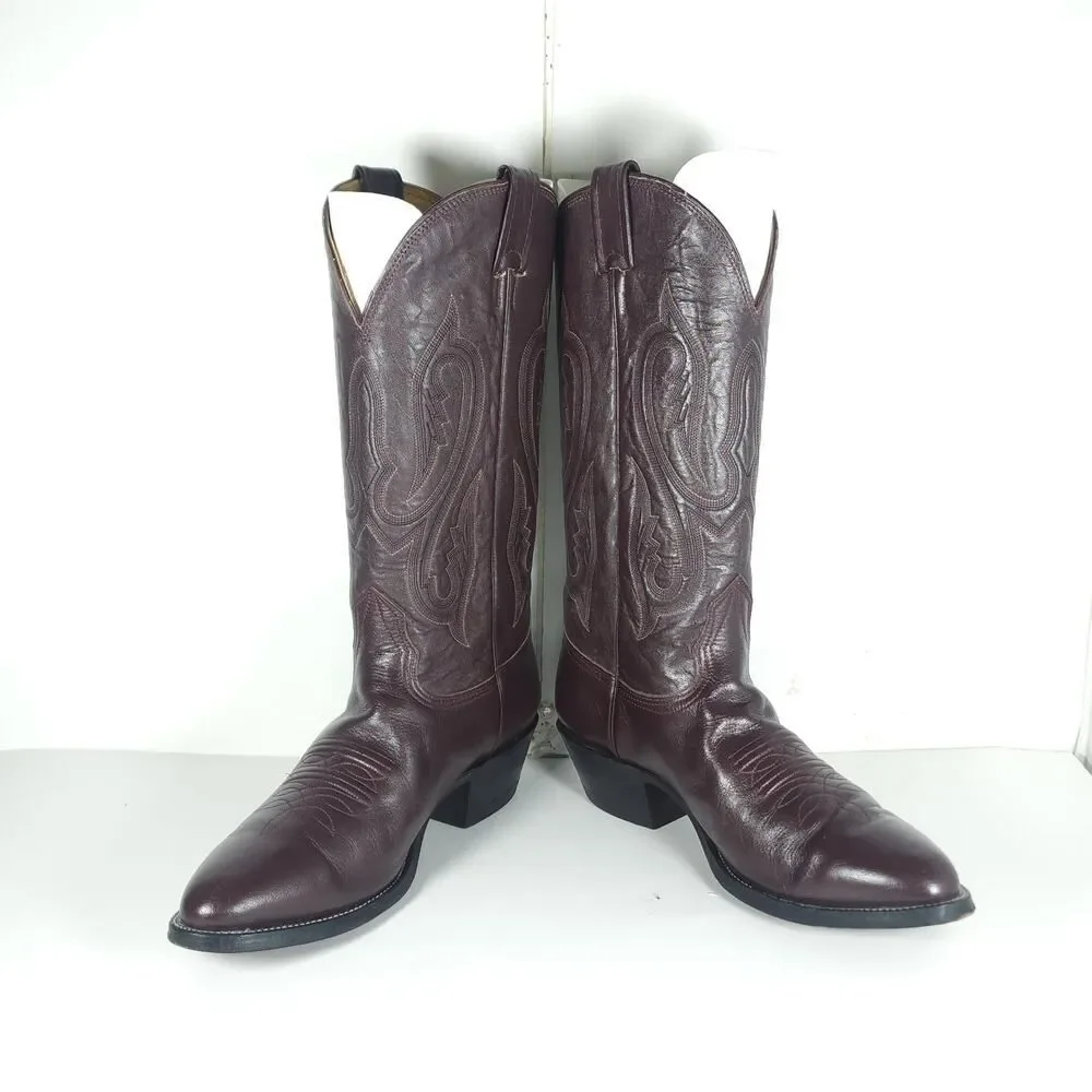 Nocona Men's US 9D 8011 Brown Leather Embroidered Western Cowboy Boots